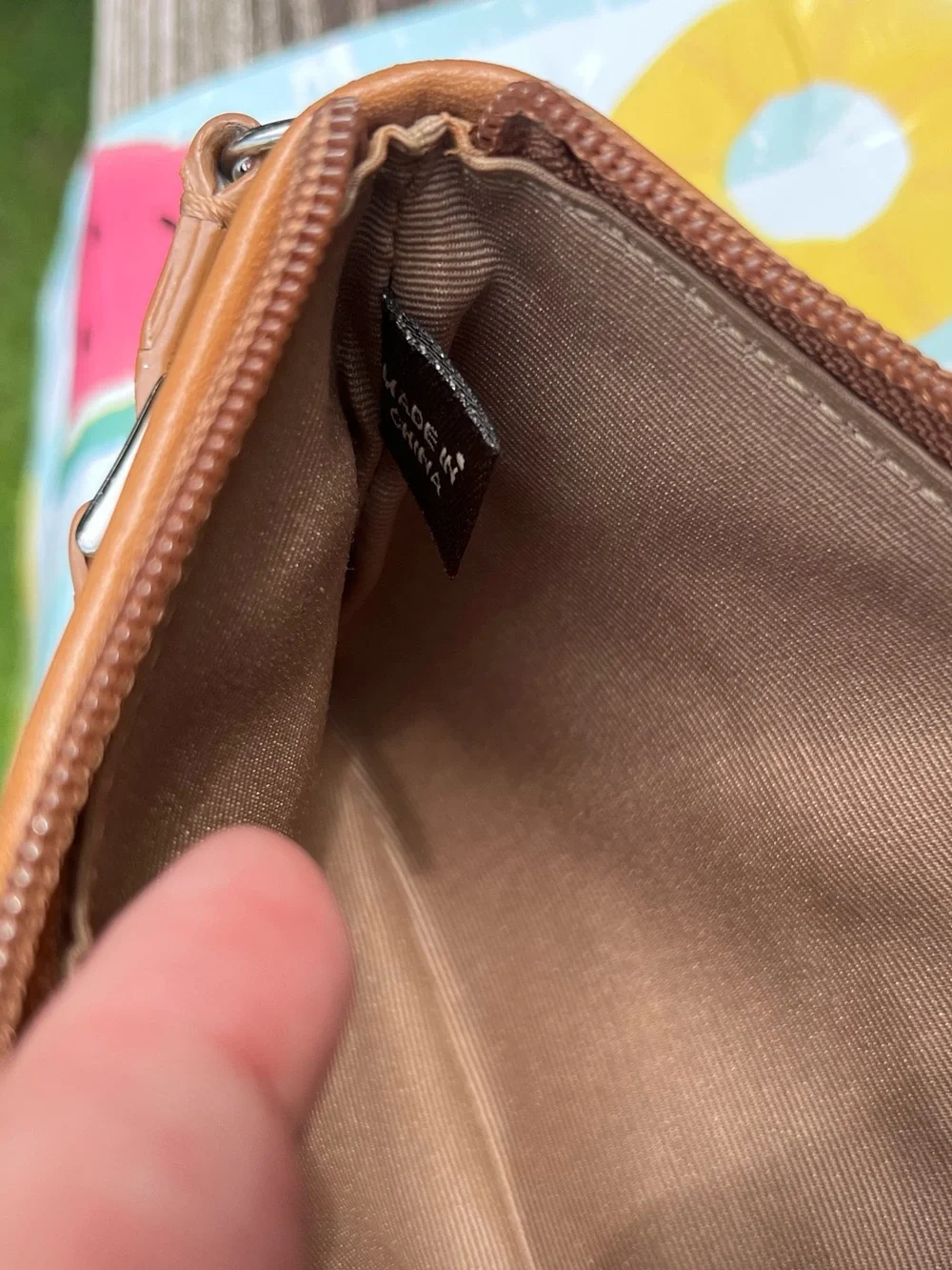 Coach Signature Patchwork Wristlet Brown Gold Suede Leather